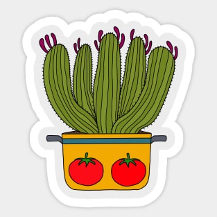 Cute Cactus Design #156: Saguaro Cacti In A Pot With Tomato Design Sticker